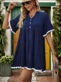 Perfee Contrast-Trim Notched Short-Sleeve Mini Dress - product view 4