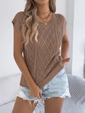 Cable Knit Openwork Cap Sleeve Sweater