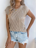 Cable Knit Openwork Cap Sleeve Sweater