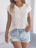 Cable Knit Openwork Cap Sleeve Sweater