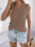 Cable Knit Openwork Cap Sleeve Sweater