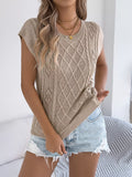 Cable Knit Openwork Cap Sleeve Sweater