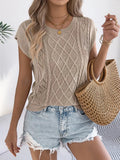 Cable Knit Openwork Cap Sleeve Sweater Khaki / S