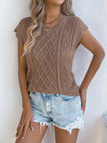 Cable Knit Openwork Cap Sleeve Sweater