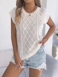 Cable Knit Openwork Cap Sleeve Sweater Apricot / S