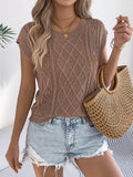Cable Knit Openwork Cap Sleeve Sweater Brown / S
