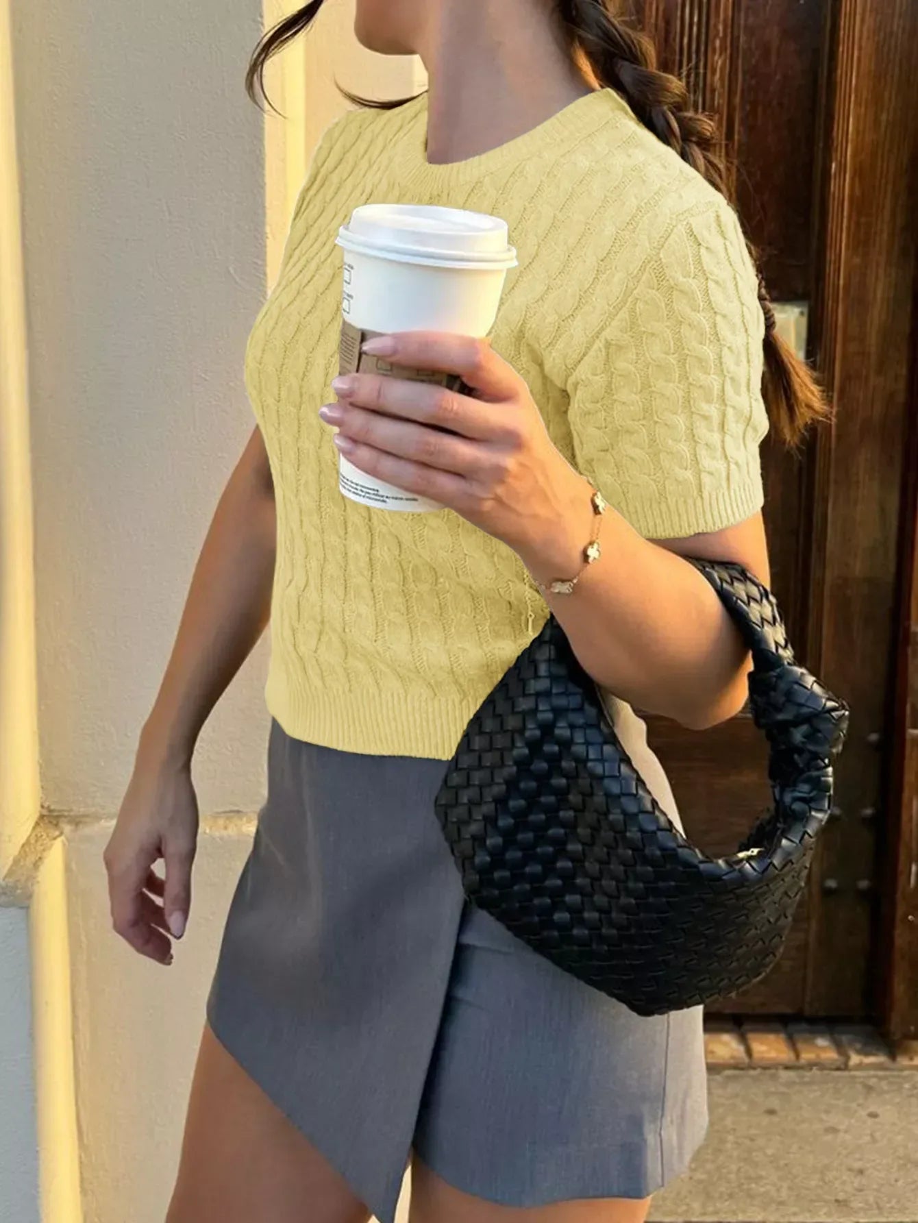 Cable Knit Short Sleeve Top