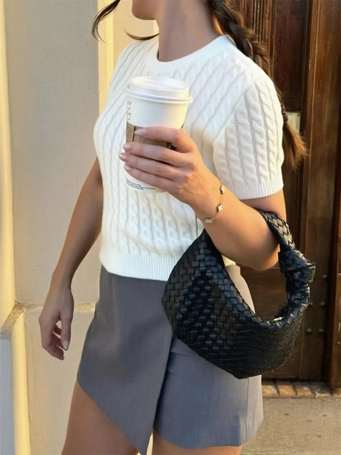 Cable Knit Short Sleeve Top