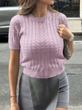 Cable Knit Short Sleeve Top Pink / S
