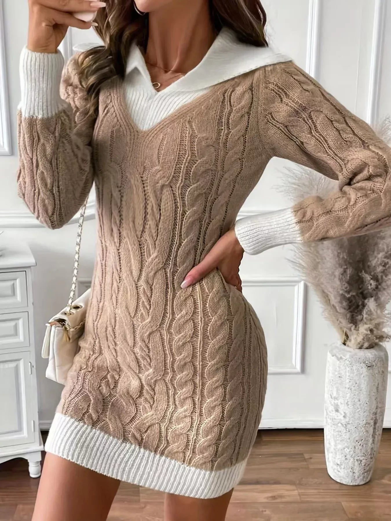Cable Knit Sweater Dress for Women