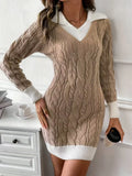 Cable Knit Sweater Dress for Women Khaki / S