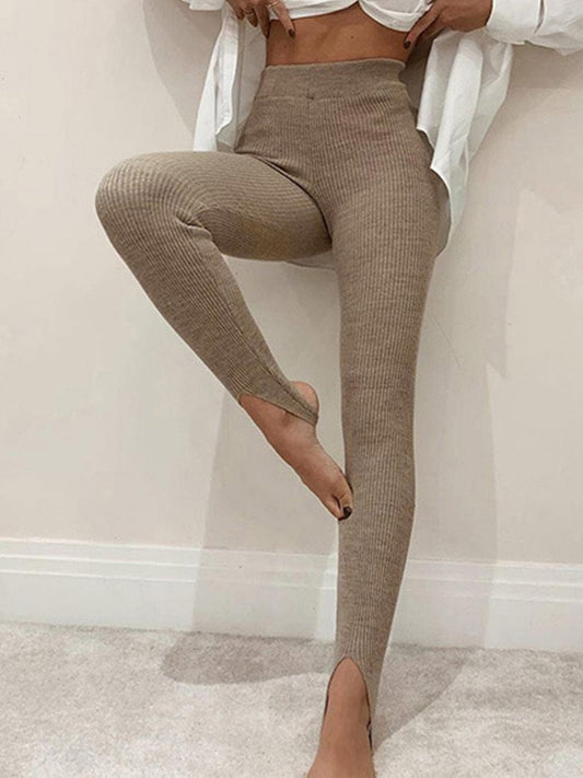 Camel Ribbed Mid Waist Leggings
