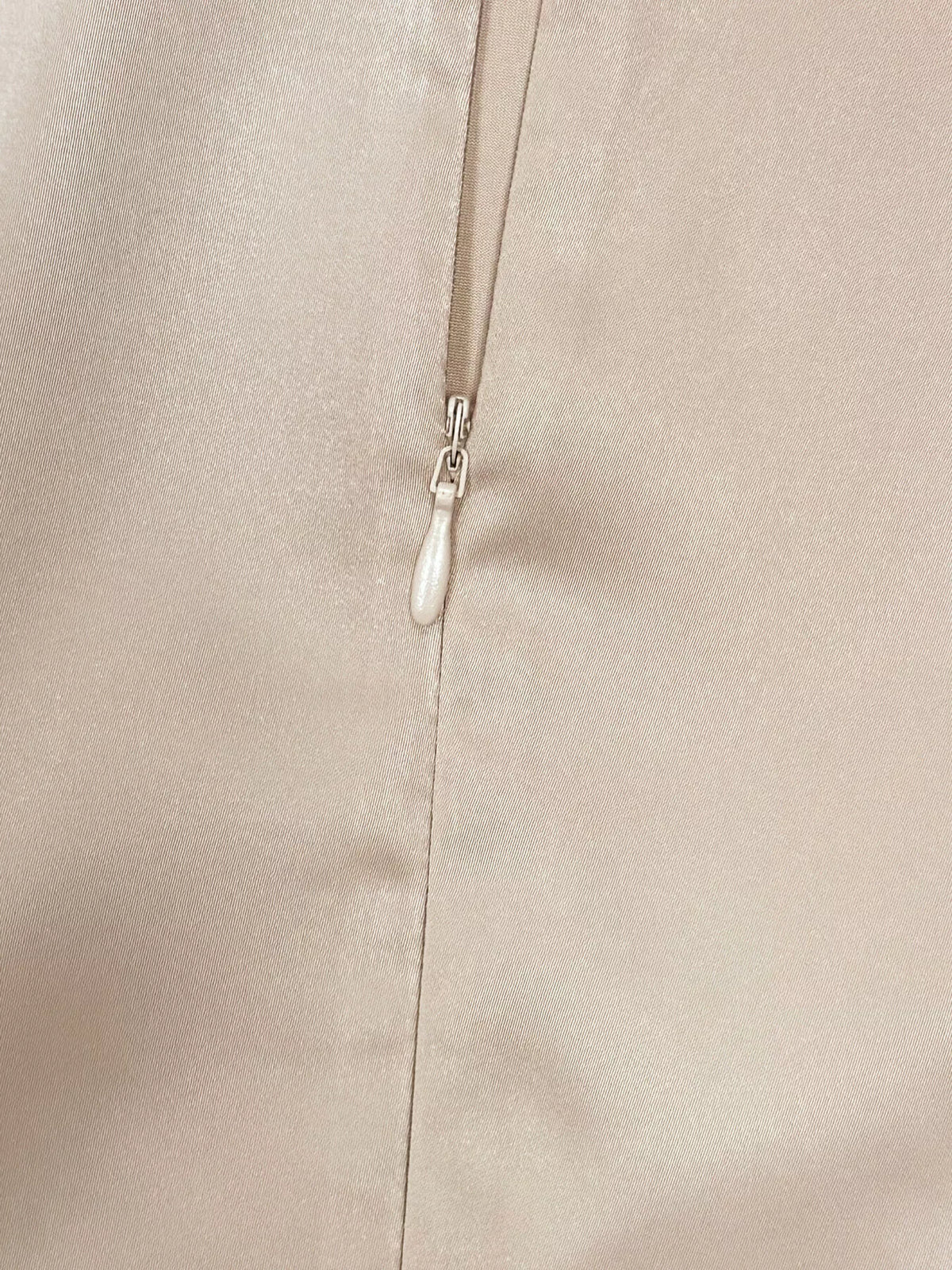 Champagne Satin-Look Ruched Long-Sleeve Midi Dress