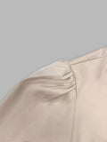 Champagne Satin-Look Ruched Long-Sleeve Midi Dress