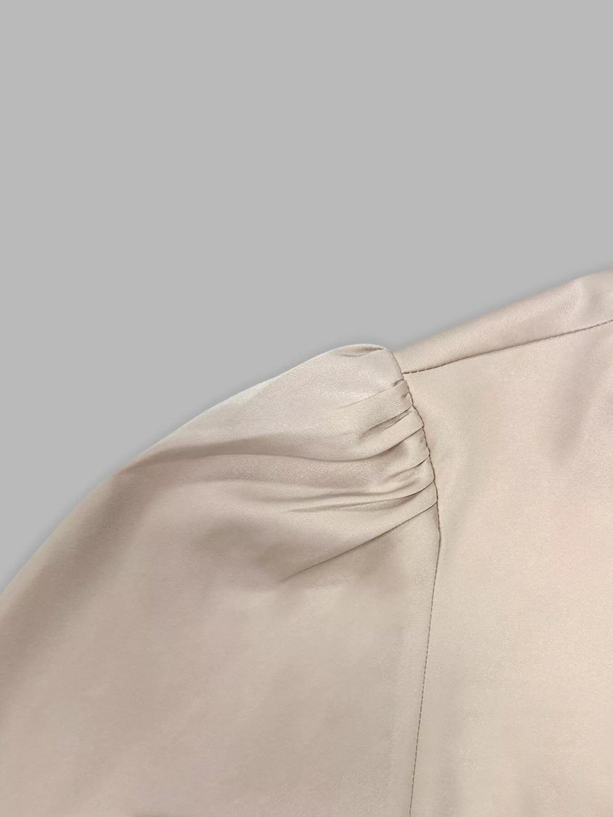 Champagne Satin-Look Ruched Long-Sleeve Midi Dress