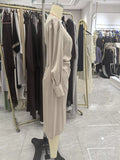 Champagne Satin-Look Ruched Long-Sleeve Midi Dress