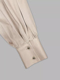 Champagne Satin-Look Ruched Long-Sleeve Midi Dress