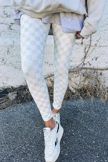 Checkered Leggings White / S