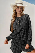 Checkered Two Piece Lounge Set for Women Black / S