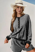 Checkered Two Piece Lounge Set for Women White / S