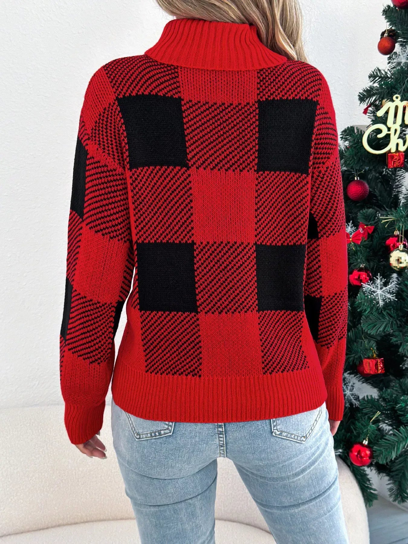 Christmas Plaid Turtleneck Sweater