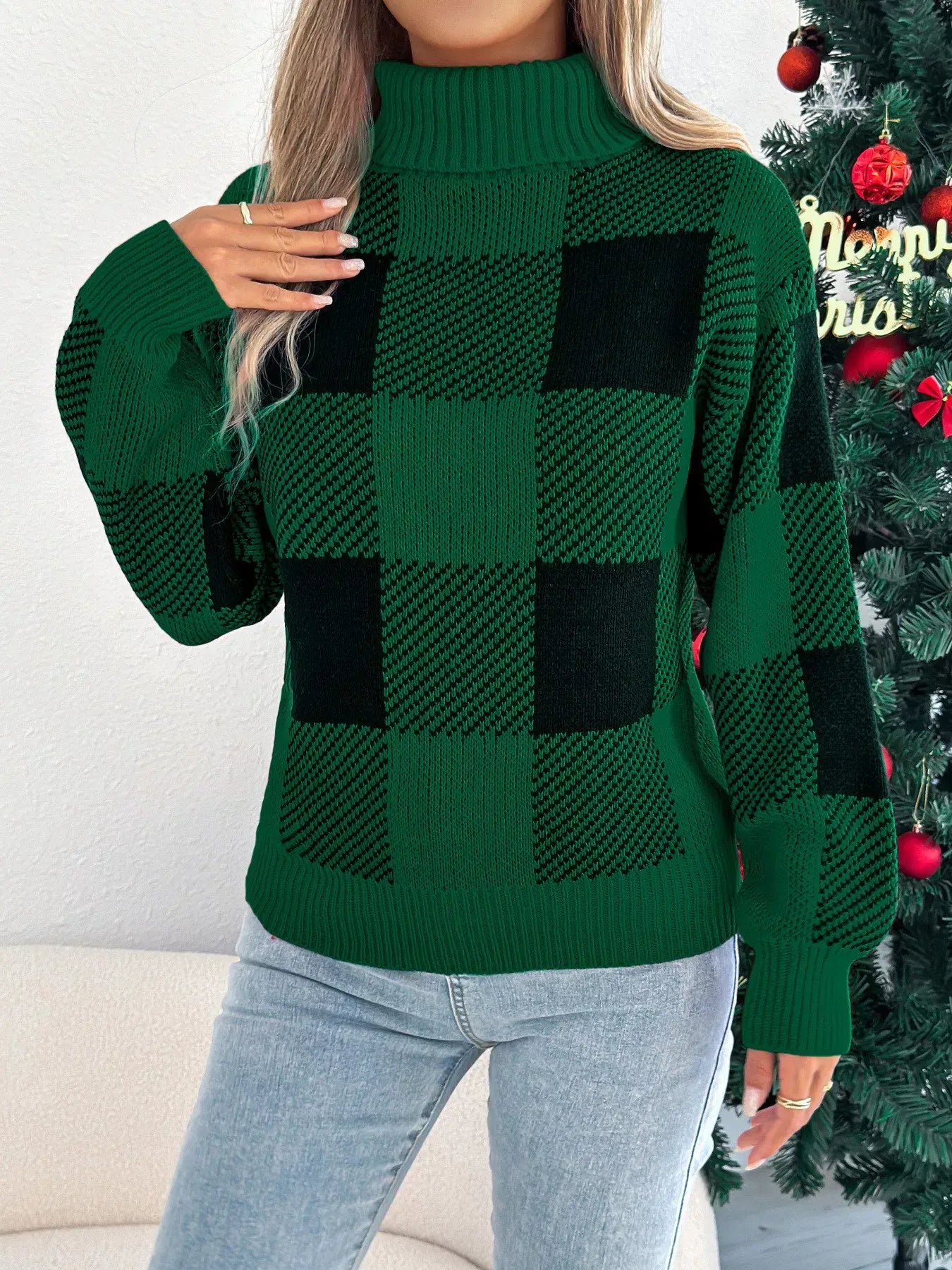 Christmas Plaid Turtleneck Sweater