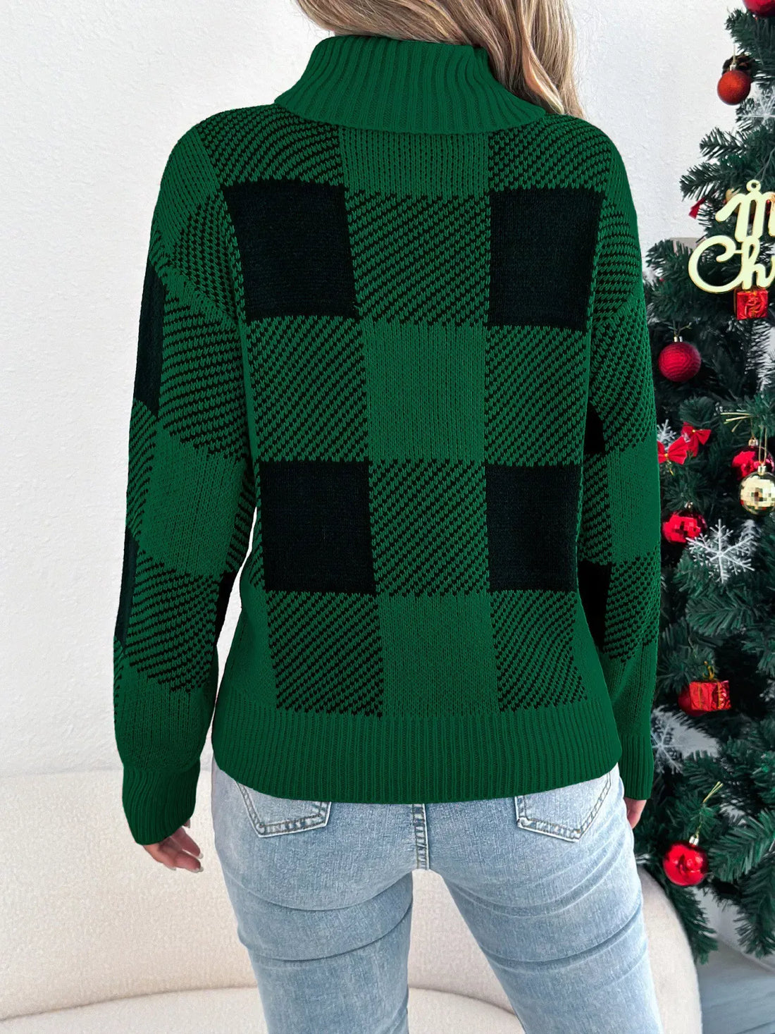 Christmas Plaid Turtleneck Sweater