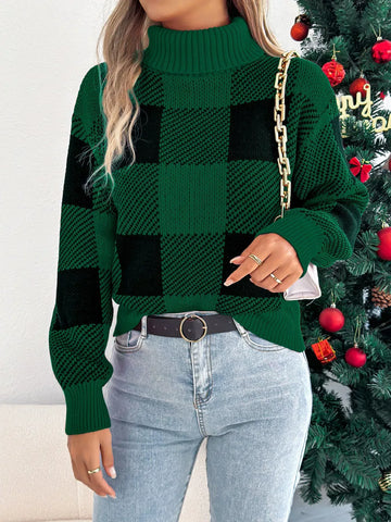 Christmas Plaid Turtleneck Sweater