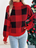 Christmas Plaid Turtleneck Sweater Red / S