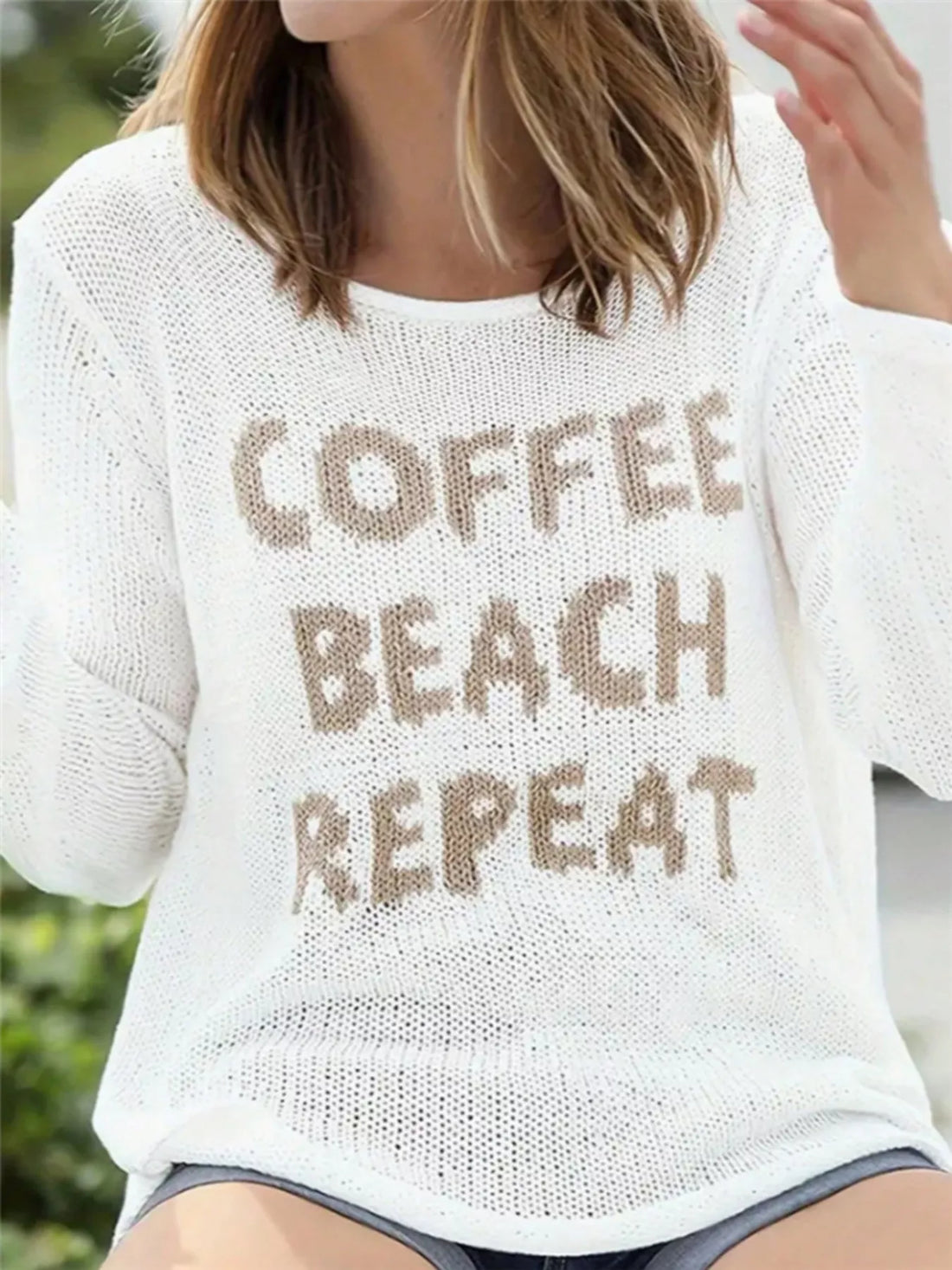 Coffee Beach Letter Side Slit Knit Top White / S