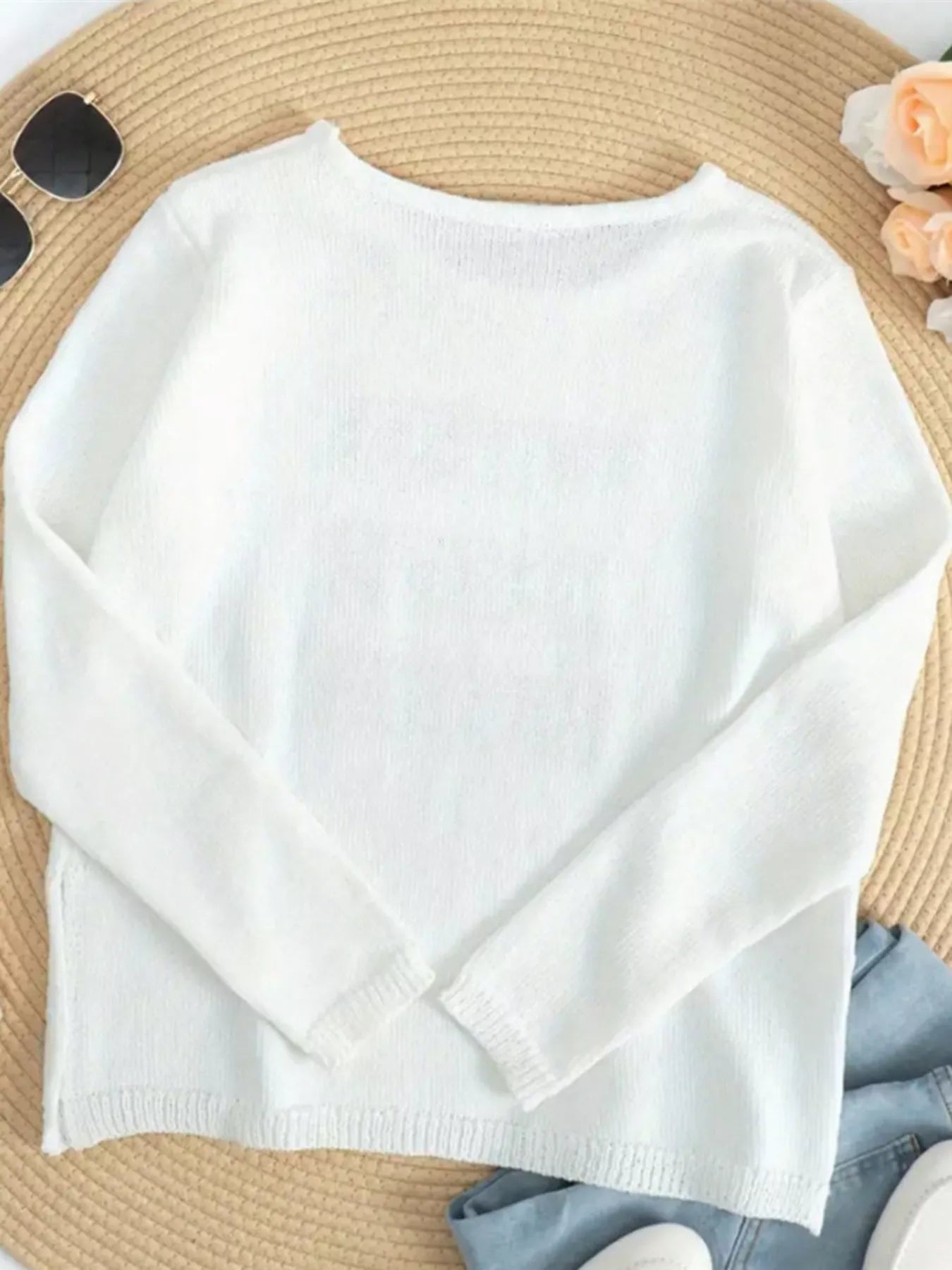 Coffee Beach Letter Side Slit Knit Top