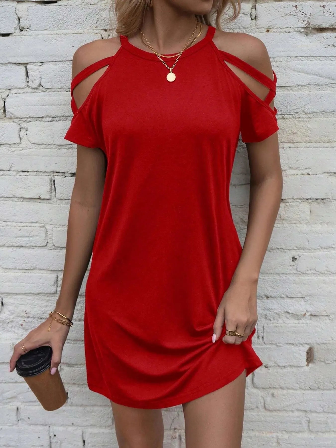 Cold Shoulder Mini Dress Red / S
