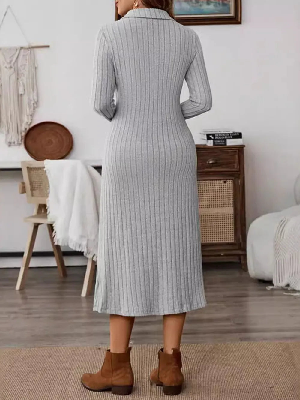 Collared Long-Sleeve Midi Dress - product view 3