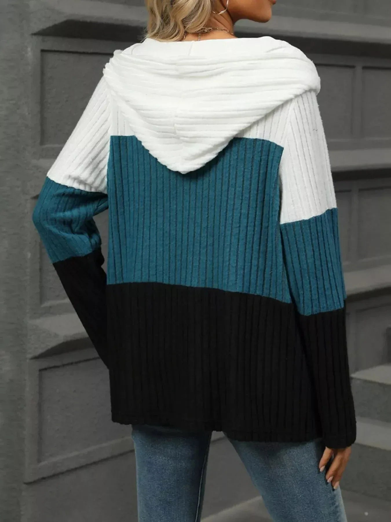 Color Block Half Zip Hooded Top