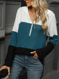 Color Block Half Zip Hooded Top