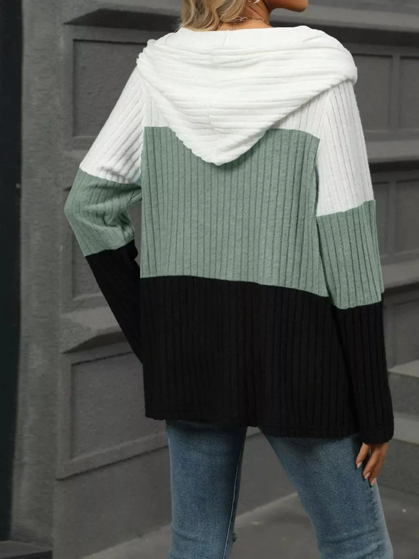 Color Block Half Zip Hooded Top