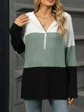 Color Block Half Zip Hooded Top