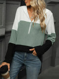Color Block Half Zip Hooded Top