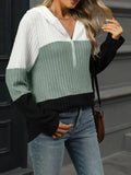 Color Block Half Zip Hooded Top