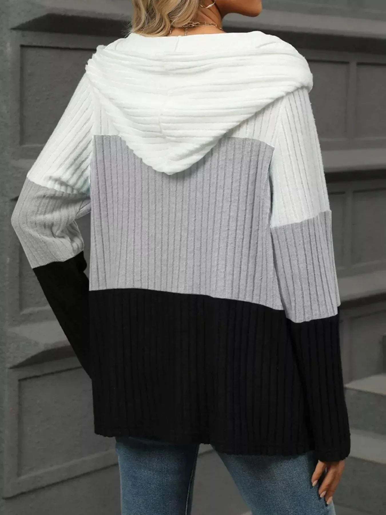 Color Block Half Zip Hooded Top