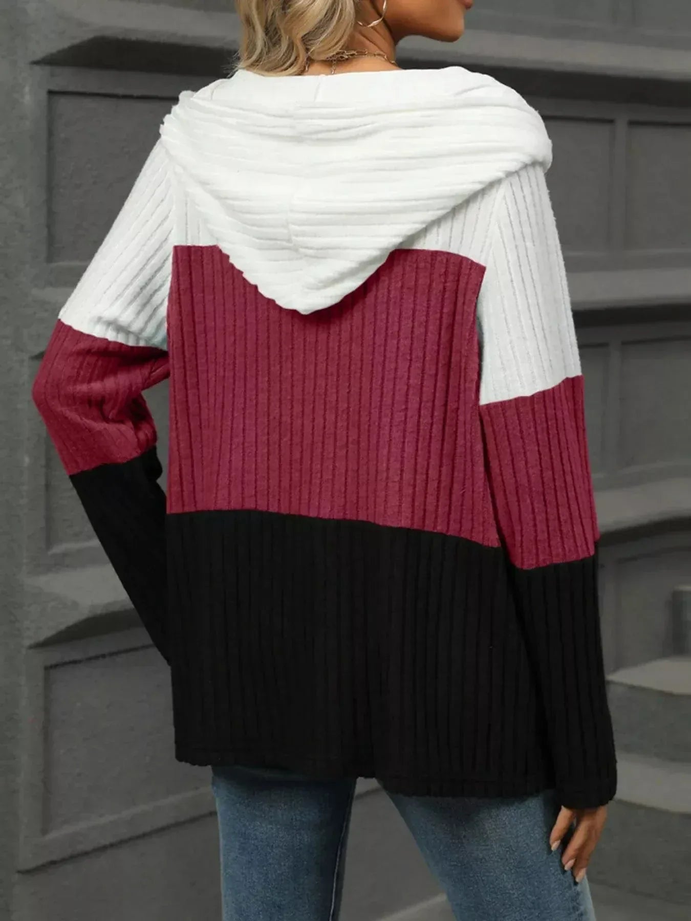 Color Block Half Zip Hooded Top