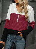 Color Block Half Zip Hooded Top