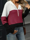 Color Block Half Zip Hooded Top
