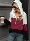Color Block Half Zip Hooded Top
