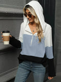 Color Block Half Zip Hooded Top