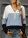 Color Block Half Zip Hooded Top