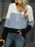Color Block Half Zip Hooded Top Light Blue / S