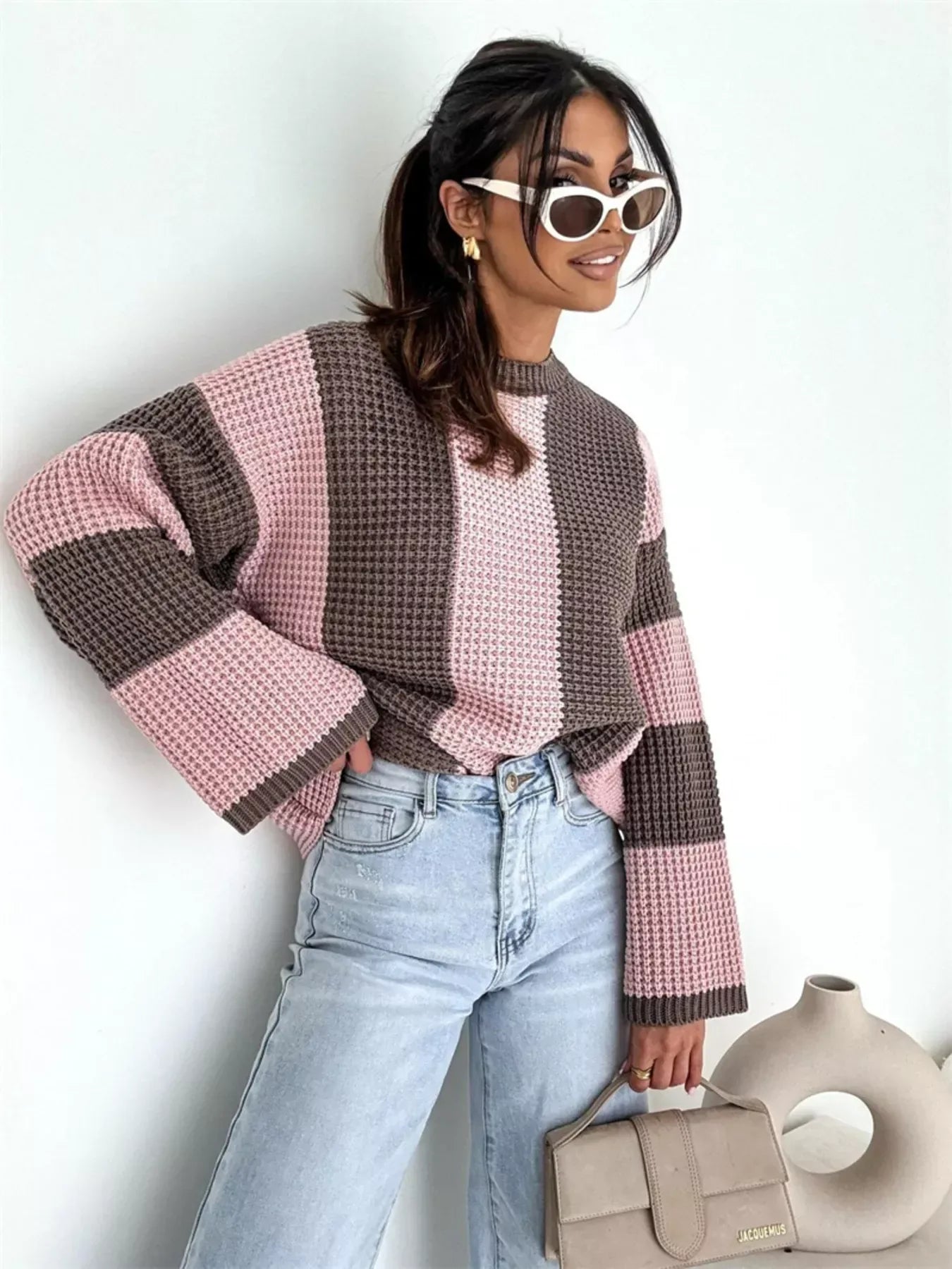 Color Block Long Sleeve Sweater for Women