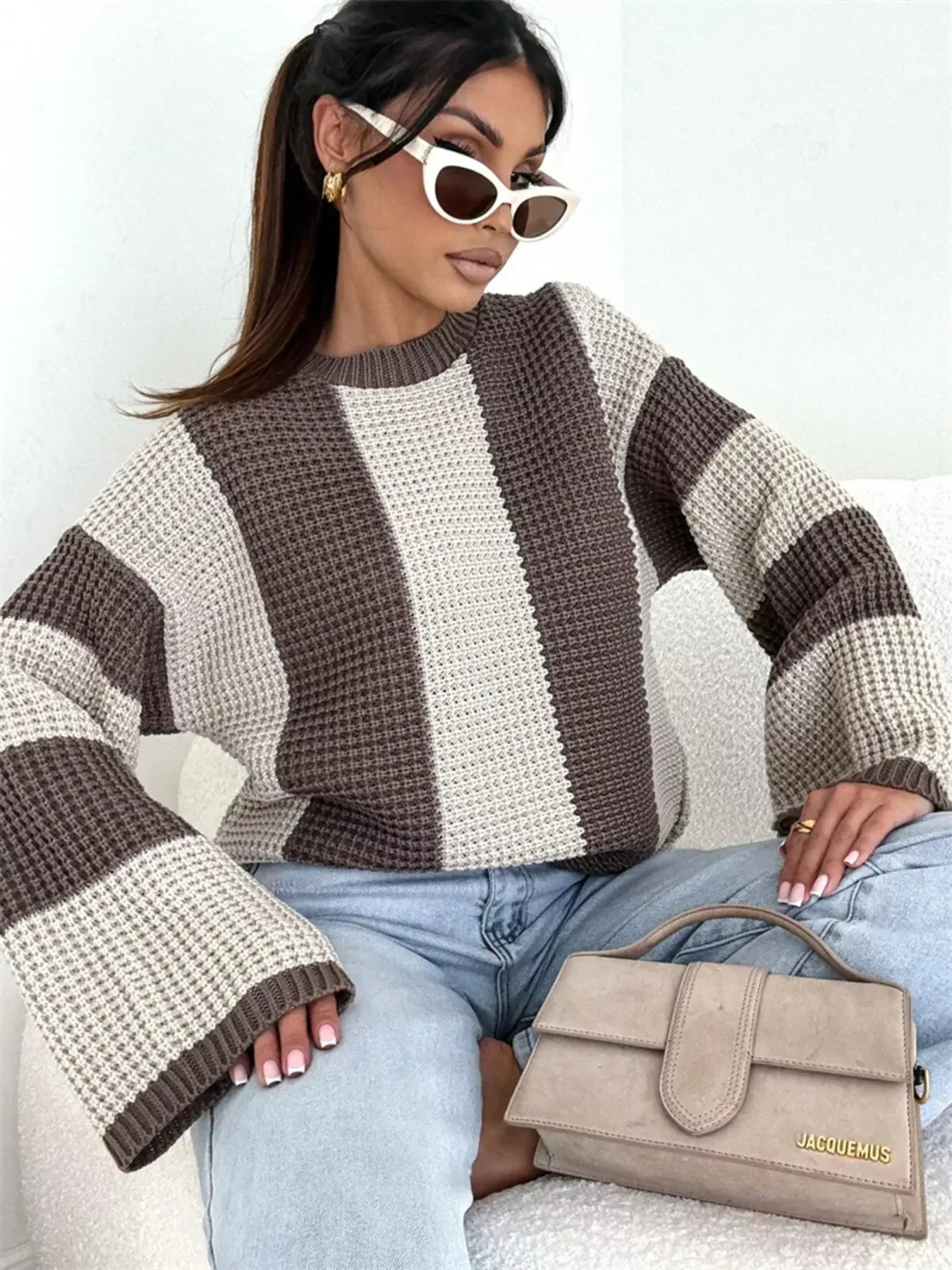 Color Block Long Sleeve Sweater for Women