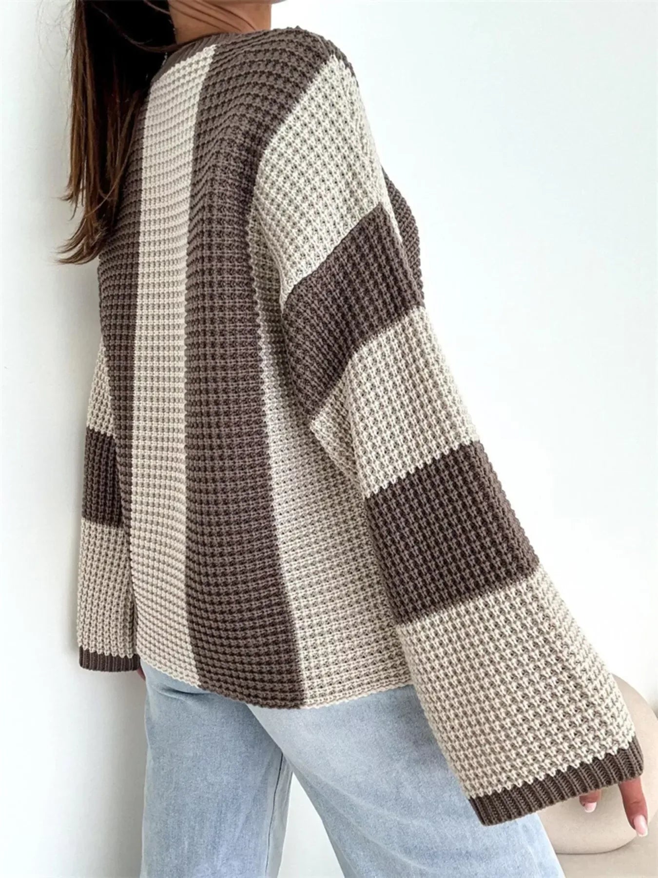 Color Block Long Sleeve Sweater for Women